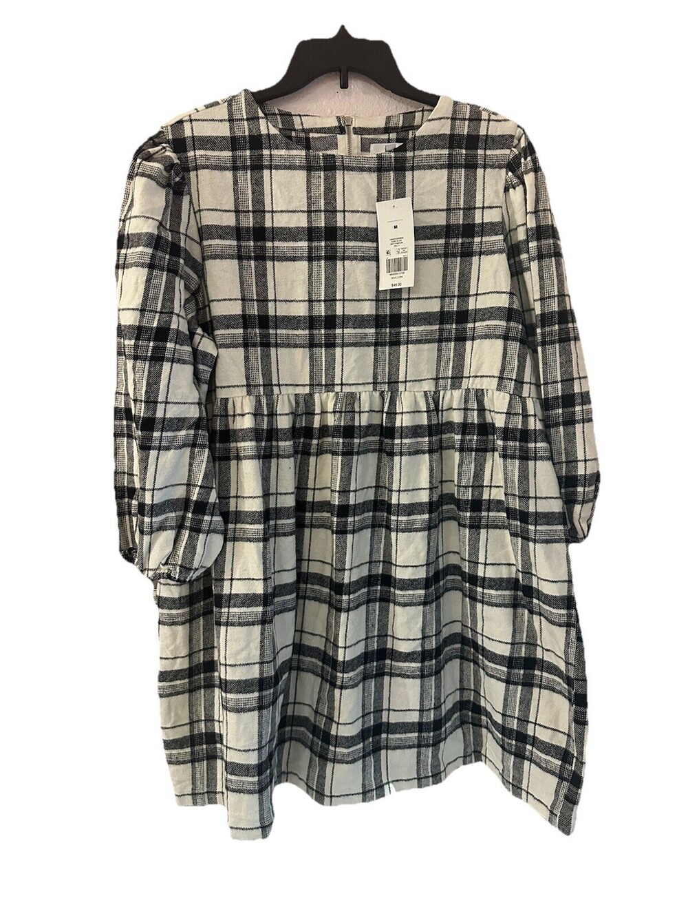 True Craft Women’s Black & White Flannel Shirt Dress Soft Comfy NWT
